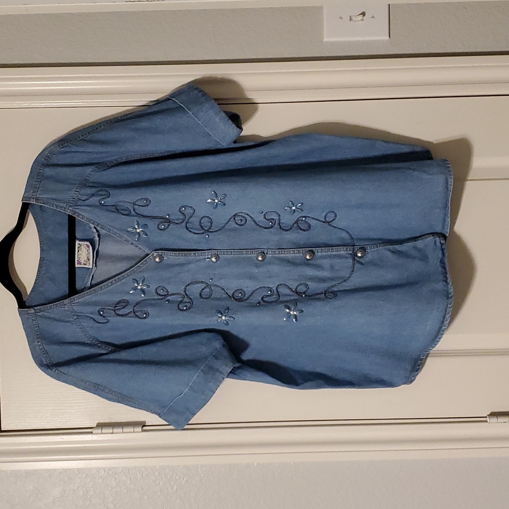 Jean shirt/ turquoise embellishment